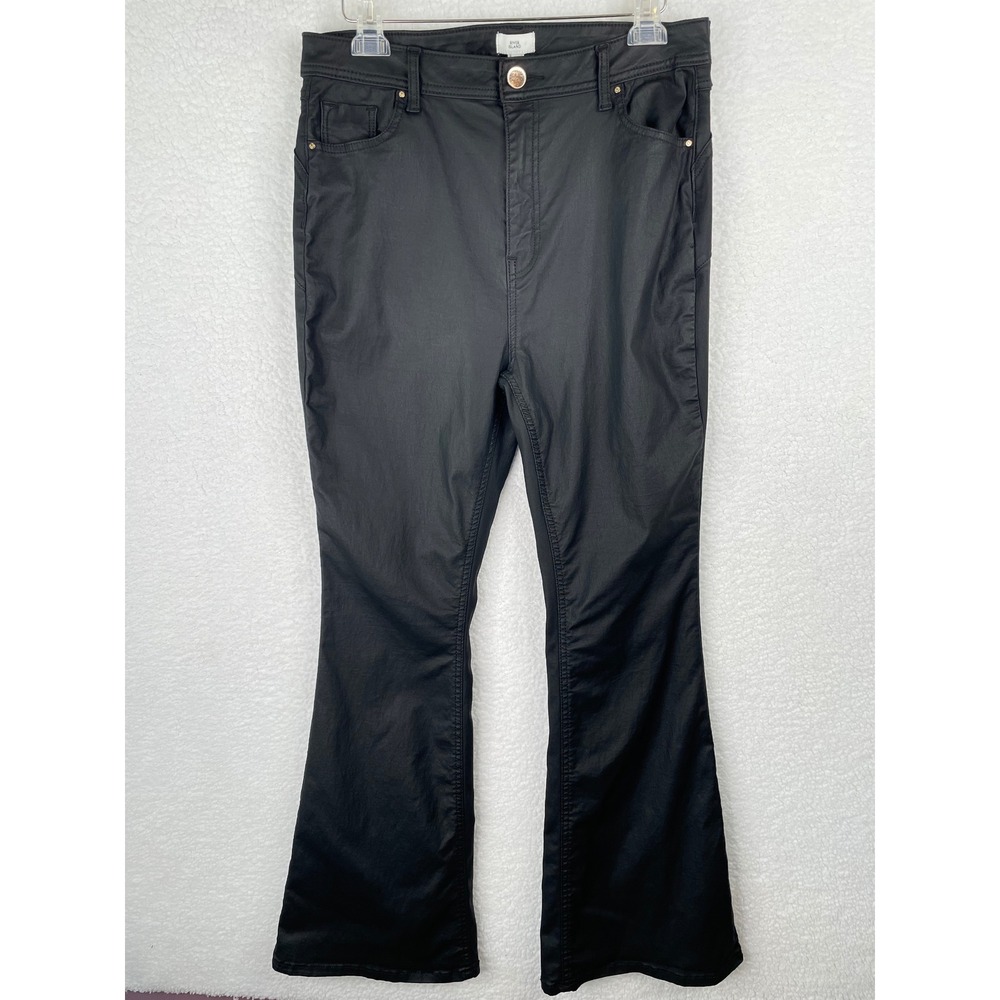 River‎ Island Black Coated High Rise Flare Trousers Pants Womens US 12R